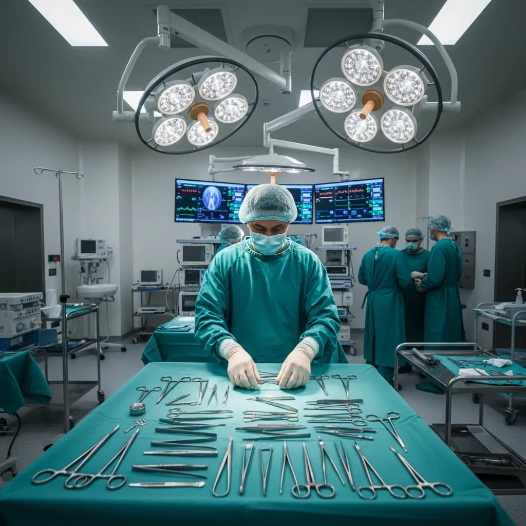 OTA bereitet OP-Instrumente am Instrumentiertisch vor